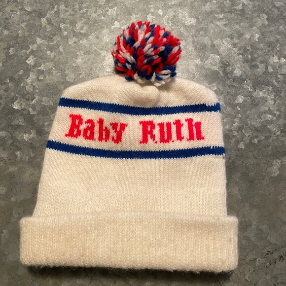 Vintage Other - Vintage Baby Ruth Candy Bar Pom Pom Knit Beanie Hat O/S Red White Blue Ski Snow